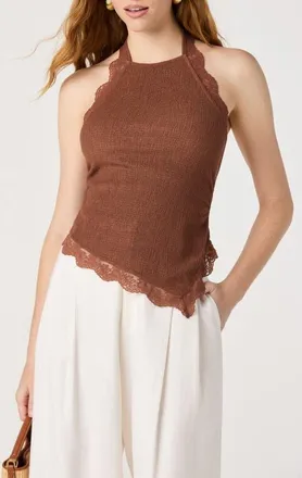 ASTR the Label Zoe Lace Halter Top in Brown at Nordstrom, Size X-Small