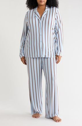 Nordstrom Moonlight Eco Knit Pajamas in Blue- Brown Shadow Stripe at Nordstrom, Size 1X