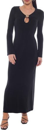 Bebe Long Sleeve Keyhole Jersey Maxi Dress in Black at Nordstrom Rack, Size X-Small