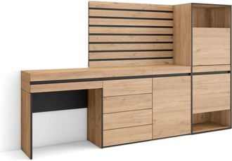 Skraut Home Zapatero, Armario Zapatos Botas, 237x145x35 Cm, Dormitorio, Habitaci&oacute;n, C&oacute;moda, Cajonera, Listones Decorativos, Tocador, Estilo Moderno, Roble - Skrau