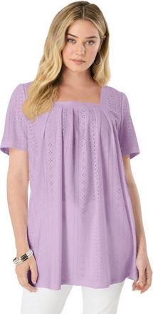 Roaman's Plus Size Square Neck Eyelet Tunic in Pale Lavender at Nordstrom, Size 20