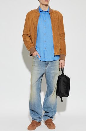 Palm Angels Linen Shirt, Mens, Blue