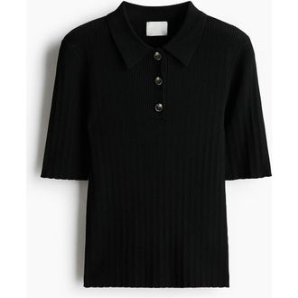 H&M Pointelle-knit Top in Black at Nordstrom, Size Xx-Small