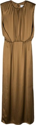 Yves Salomon pleat-detail satin dress - women - Viscose - 36 - Brown