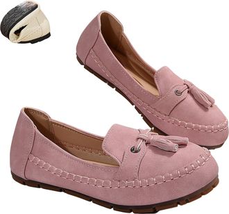 Generic Womens Fashion Soft-Soled Loafers with Bowknot Comfortable Lightweight Anti-Slip Leather Flat Loafers for Business, Casual, Work (Pink,4.5)
