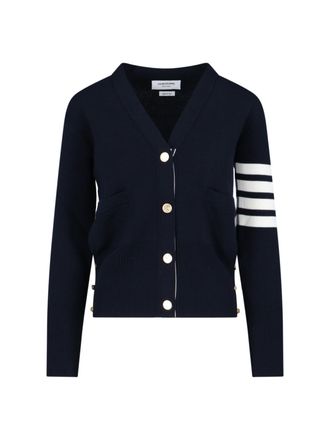 Thom Browne Blue 4-Bar V-Neck Virgin Wool Cardigan