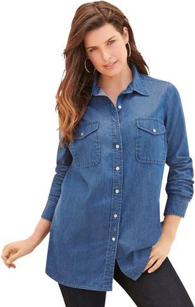 Roaman's Olivia Denim Big Shirt in Medium Wash at Nordstrom, Size 42