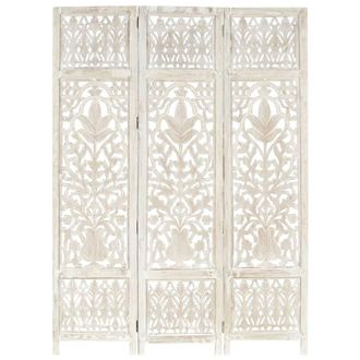 Berkfield Home Hand carved 3-Panel Room Divider White 120x165 cm Solid Mango Wood
