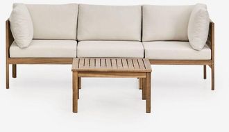 Sklum Conjunto De Sal&oacute;n Con Sof&aacute; Modular De 3 Piezas Con Reposabrazos Y Mesa De Centro En Madera De Acacia Branson Sklum