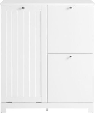 SoBuy Sobuy Armario De Ba&ntilde;o Estrecho Con 3 Canastos De Ropa, Canasto Grande Integrado Y 2 Removibles, Bzr213-w