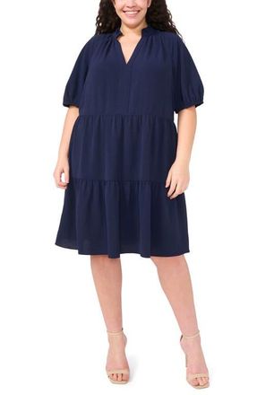 CeCe by Cynthia Steffe Tiered Ruffle Neck Dress in Classic Navy at Nordstrom, Size 2X