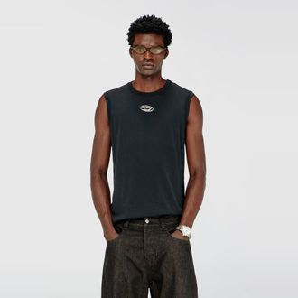 Diesel Cotton tank top with metallic Oval D - T-Shirts - Man - Black