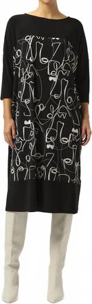 Joseph Ribkoff Moonstone Face Print Boat Neck 3/4 Sleeves Cocoon Dress In Black