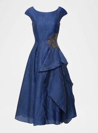 Theia Caity High-Low Jacquard Cocktail Dress