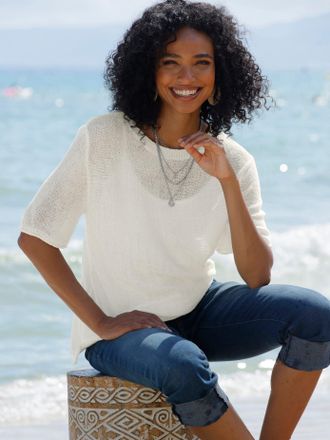 Heine Rundhalspullover HEINE Pullover, Damen, Gr. 34, ecru, 100% Polyacryl, unifarben, Pullover Rundhalspullover