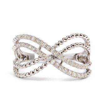 House of Brilliance 14K White Gold 1/4 Cttw Diamond Infinity Motif Bypass Ring