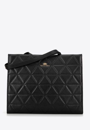 Wittchen Dames leren shopper met geometrische stiksels, zwart en goud