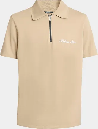 Balmain Mens Embroidered Zip Polo Shirt