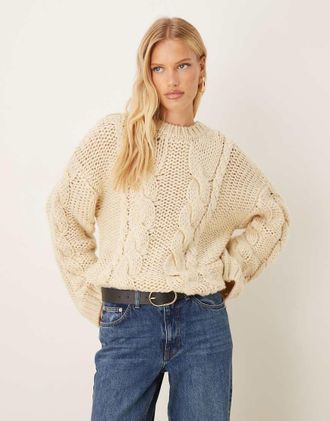 Gina Tricot Gina Tricot - Maglione in maglia a trecce color crema avorio-Bianco