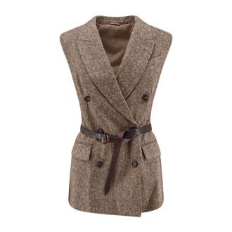 Brunello Cucinelli Gilet doppiopetto con cintura - - Jackets - Donna - Marrone - M