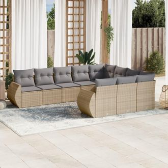 vidaXL Juego De Sof&aacute;s Jard&iacute;n Con Cojines Beige 10 Pzas Rat&aacute;n Sint&eacute;tico Vidaxl
