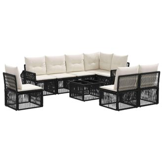 vidaXL Conjunto De Sof&aacute;s De Jard&iacute;n 9 Pcs Negro Y Blanco Crema Vidaxl