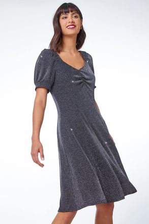 Roman Shimmer Sweetheart Neck Swing Dress