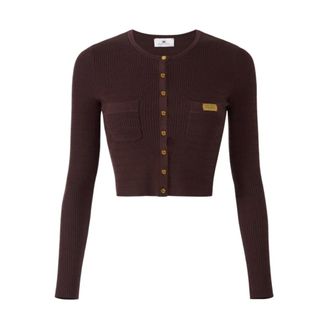 Elisabetta Franchi Cardigans, female, Brown, Size: L Micro-braided Knit Cardigan