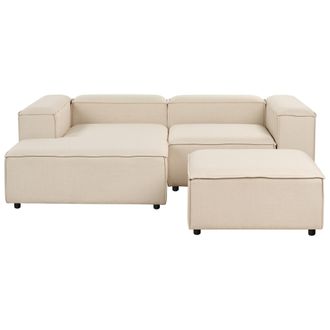 Beliani Sof&aacute; Modular Esquinero 2 Plazas Moderno Patas Negras Tapizado Poli&eacute;ster Beige Derecho Con Otomana Ardal
