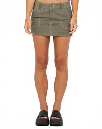 Rusty Dirtbag Cargo Low Rise Mini Skirt In Light Khaki