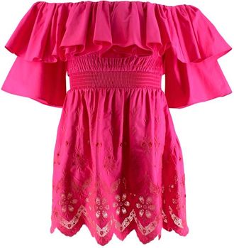 Self Portrait Fuchsia Embroidered Ruffle Off Shoulder Top Size XS