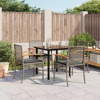 vidaXL Set Comedor De Jard&iacute;n 5 Piezas Con Cojines Rat&aacute;n Sint&eacute;tico Gris Vidaxl
