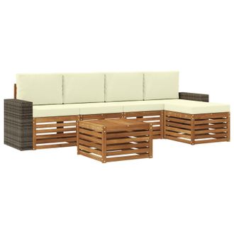 vidaXL Conjunto De Sof&aacute;s De Exterior Con Coj&iacute;n 6 Pcs Natural Y Crema Vidaxl