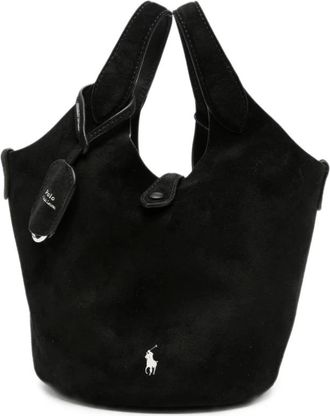 Ralph Lauren Tassen, Dames, Zwart, ONE Size, Su&egrave;de, Suede Logo-Embroidered Tote