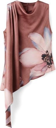 Mango Floral Print Drape Sleeveless Top in Pastel Pink at Nordstrom, Size 10