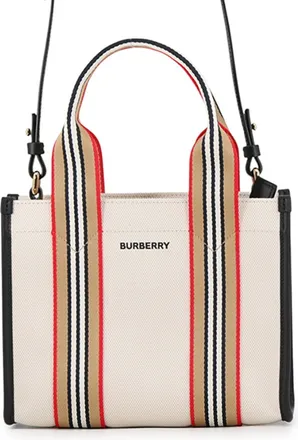 Burberry Beige Black Brown Red Color Canvas Leather Handbag Tote Bag (Pre-Owned)