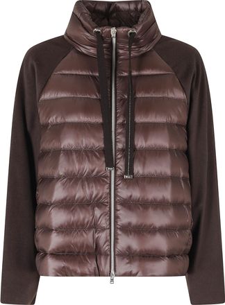 Herno Dark Brown High Neck Drawstring Double-Slider Zip Polyester Down Jacket