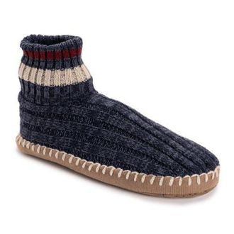 Muk Luks Cuff Bootie Slipper in Navy Marl at Nordstrom, Size Large