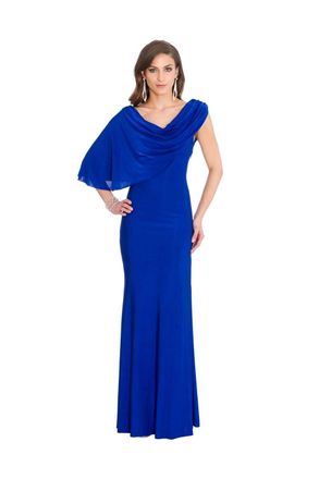 Goddiva Grecian Drape Maxi Evening Gown Prom Party Dress Extra Small Blue