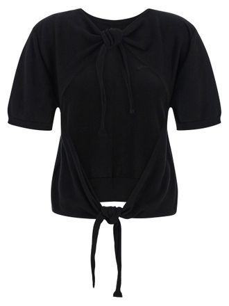 Ganni Tie-Front Cotton Sweater - Black