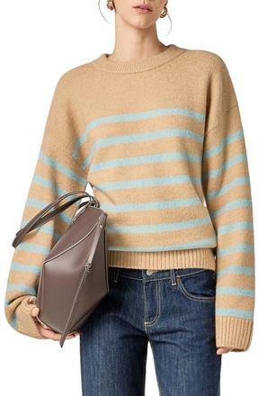 English Factory Stripe Crewneck Sweater in Tan/Powder Blue at Nordstrom, Size Medium