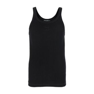 Dolce & Gabbana Sleeveless Tops, male, Black, Size: 2XL Black Embroidered Top