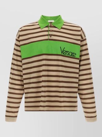 Versace long sleeve striped polo knit shirt