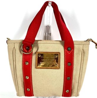 Louis Vuitton Beige Red Color Canvas Handbag Tote Bag (Pre-Owned)