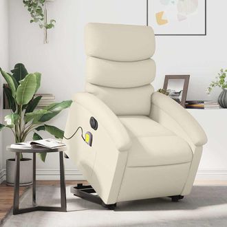 vidaXL Vidaxl - Sill&oacute;n De Masaje Elevable El&eacute;ctrico Cuero Sint&eacute;tico Crema