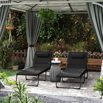 OUTSUNNY Folding Sun Loungers Set of 2, Reclining Sun Bed, Black