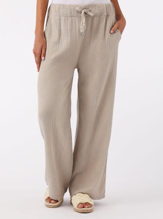 Zwillingsherz Stoffhose ZWILLINGSHERZ Musselin, Damen, Gr. L/XL, N-Gr, beige, Web, Obermaterial: 100% Baumwolle, unifarben, weit lang, Hosen Stoffhose, mit Zugband,