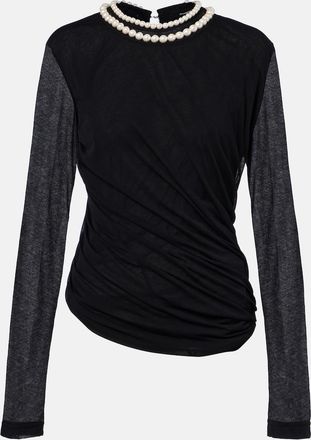 Junya Watanabe Draped faux pearl-embellished cotton top