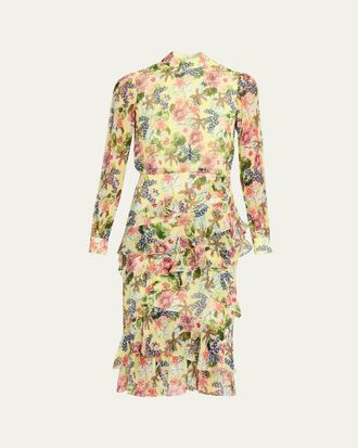 Saloni Isa Mock-Neck Floral-Print Silk Midi Dress