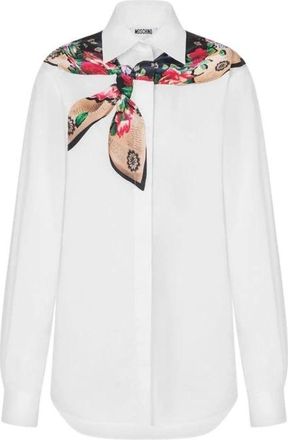 Moschino Bedrukt stretch katoen poplin overhemd - Dames - Overhemden - Wit - M - Katoen - Overhemden